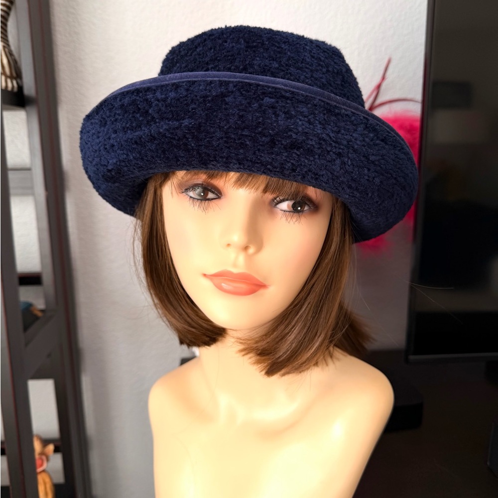Navy Chenille Bowler Hat